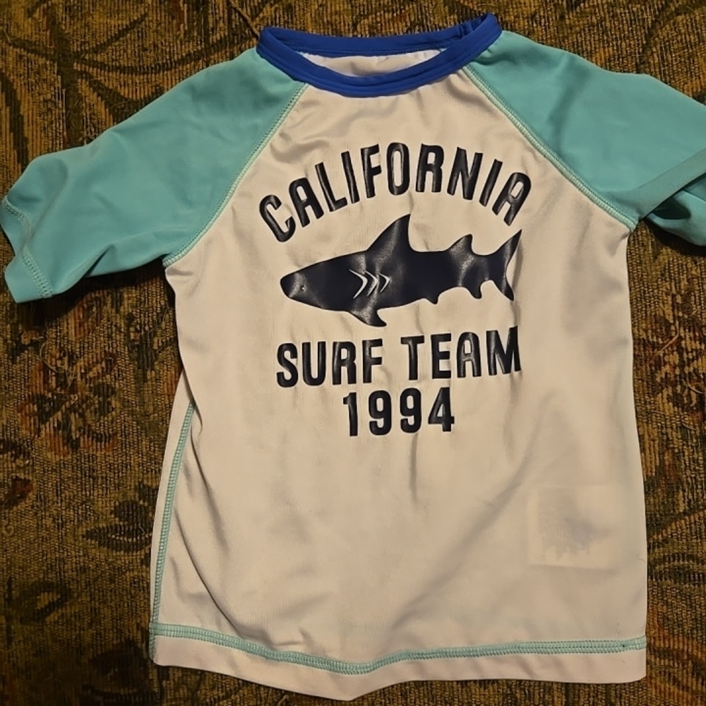 Old Navy Kids White and Light Blue California Surf Team Rashguard